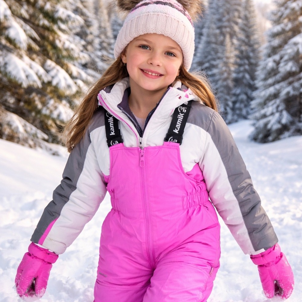 Kamik Kids Snow Bibs‎ Size 4 Pink Insulated Ski Snow Pants Adjustable Straps
